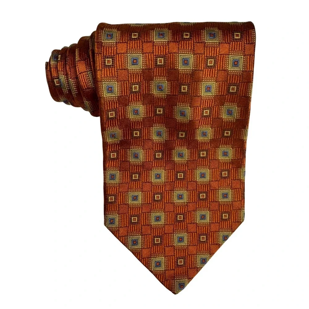 Jos. A. Bank‎ Signature Collection Silk Tie Burnt Orange Geometric Square Italy